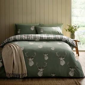 Lenjerie de pat verde pentru pat dublu, extinsă 230x220 cm Stag Check – Catherine Lansfield
