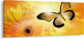 Tablou - Fluture galben cu flori (120x50 cm)