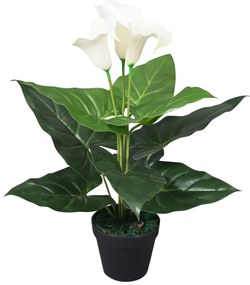 Floare de cala crin artificiala cu ghiveci, 45 cm, alb 1, Alb, cala   45 cm