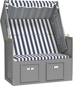 vidaXL Scaun de plajă cu baldachin,albastru&alb,poliratan&lemn masiv