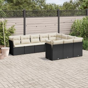 3218216 vidaXL Set canapele de grădină cu perne, 10 piese, negru, poliratan