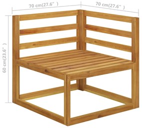 Set mobilier de gradina cu perne 5 piese crem lemn masiv acacia Crem, colt + 2x mijloc + suport pentru picioare + masa, 1