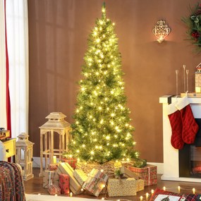 HOMCOM Pom de Crăciun Artificial de 180 cm cu Lumini Incorporate Albe și Colorate în 9 Moduri și 899 Crengi Ignifuge, Brad de Crăciun Dens și Realistic cu Bază Metalică Pliabilă pentru Acasă | Aosom Romania