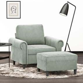 vidaXL Fotoliu canapea cu taburet, gri deschis, 60 cm, catifea