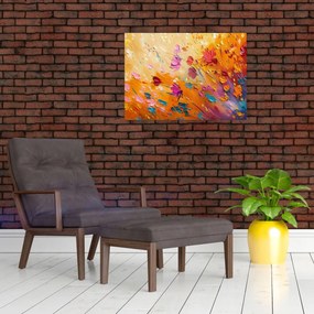 Tablou pe sticlă - Pictură flori colorate (70x50 cm)