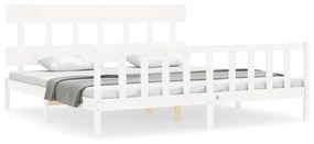 3193352 vidaXL Cadru de pat cu tăblie Super King Size, alb, lemn masiv