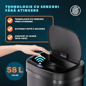 Coș de gunoi cu senzor DEUS, 58 litri, negru Jurhan