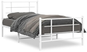 355622 vidaXL Cadru de pat metalic cu tăblie de cap/picioare, alb, 100x190 cm