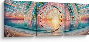 Tablou – Mozaic al soarelui la apus (cu ceas) (90x30 cm)