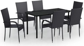 vidaXL Set mobilier de grădină, 7 piese, negru