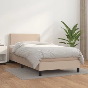 3141052 vidaXL Pat box spring cu saltea, cappuccino, 100x200cm piele ecologică