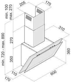 Hota Decorativa Tornado Ester 1100 (60), 1 motor, latime 60 cm, 3 viteze, absorbtie 1100 m3/ora, Alb