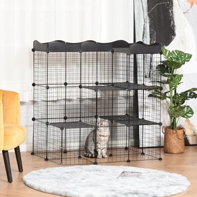 PawHut Țarc Modular pentru Animale de Talie Mică, cu Panouri și Accesorii, 105x70x116 cm, Negru | Aosom Romania