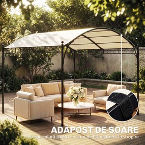 Outsunny Pergolă 3x3m cu Acoperiș Arcuit, Gazebo din Metal și Poliester 180g/m² cu Șuruburi, pentru Exterior, Terasă și Grădină, Protecție UV30+, Alb Crem | Aosom Romania