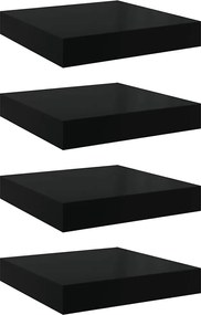 vidaXL Rafturi de perete 4 buc. negru extralucios 23x23,5x3,8 cm, MDF