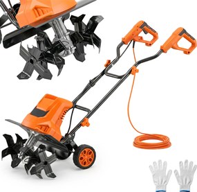 Outsunny Motobineusă electrică 1500W cu mâner pliabil, lățime de lucru 40 cm, adâncime de arat 9 cm, 6 lame, portocaliu | Aosom Romania