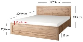 Pat matrimonial 140 cm Mirella (Stejar wotan) (cu somieră). 1053073