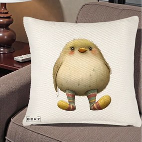 Perna Decorativa Pui Pufos cu Sosete Dungate, 40x40 cm, Crem Reliefat, Husa Detasabila, Perna Inclusa, BEKZ®