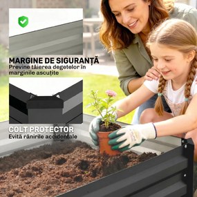 Outsunny Set de 2 Paturi Galvanizate Inaltate pentru Gradina, Cutie de Plantare Inaltata pentru Exterior, Usor de Asamblat, pentru Cultivarea Florilor
