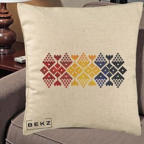 Perna Personalizata Motiv Tricolor Romanesc Broderie, 40x40 cm, Bej, Husa Detasabila, Perna Inclusa, BEKZ®