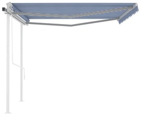 Copertina retractabila automat, cu stalpi, albastrualb 4,5x3 m Albastru si alb, 4.5 x 3 m