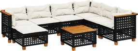 vidaXL Set mobilier de grădină cu perne, 8 piese, negru, poliratan