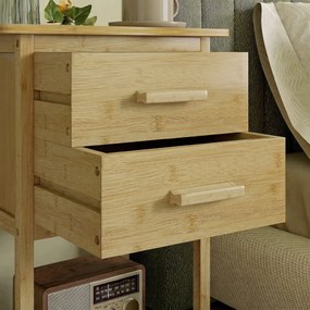 HOMCOM Noptiere, 2 piese, cu 2 Sertare și Poliță de Jos în Stil Nordic, Noptiere Moderne din Bambus, 40x34x60 cm, Lemn Natural | Aosom Romania
