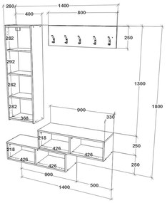 Cuier Diego, Stejar Alb/Crem Satin, 140 x 28 x 180 cm