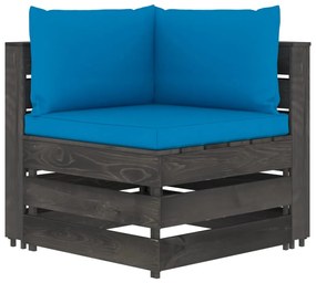 Canapea de colt modulara cu perne, gri, lemn tratat 1, Albastru deschis si gri, Canapea coltar