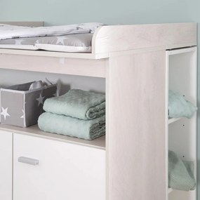 Comodă de copii albă joasă cu aspect de lemn de stejar cu masă de schimbat 117x98 cm Julia – Roba