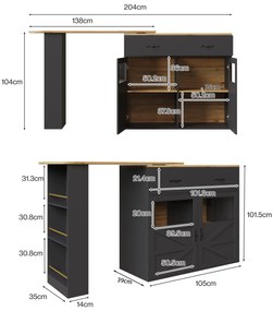 Masă de bar extensibilă cu spațiu de depozitare și funcție de rotire 360°, Negru | Aosom Romania