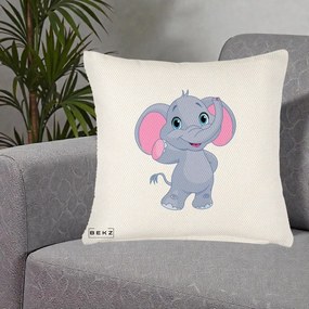 Perna Decorativa Pui de Elefant Kawaii, 40x40 cm, Crem Reliefat, Husa Detasabila, Perna Inclusa, BEKZ®