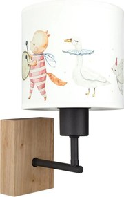 Brilagi - Aplică de perete BOBO WOOD 1xE27/25W/230V stejar/negru/alb/cu figuri de animale