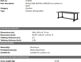 Masa pentru interior si exterior Bell Rive negru, 240x103cm 113620 HZ