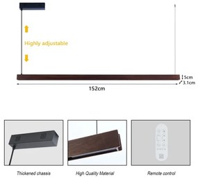 Immax NEO 07301L-LED Lustră suspendată reglabilă pe cablu MADEIRA, 33W/230V, Wi‑Fi Tuya, 152 cm, nuc