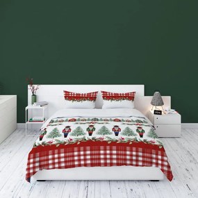 Lejerie de pat de Crăciun roșie cu Spărgătorul de nuci Rozměr: 220x200 cm | Rozměr 2 x 70 x 80 cm