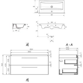 Set dulap baie Lara 2 sertatre cu lavoar Como 90 cm, nuc, Cersanit