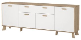 Comodă albă-în culoare naturală cu aspect de lemn de stejar 196x73x39 cm Ikast – Tvilum