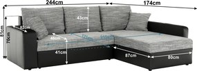 Colţar, piele ecologică/stofă de şenil gri VIPER