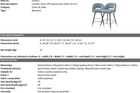 Set de 2 scaune de bar design modern Cliff, H-92,5cm albastru 114323 HZ