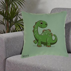 Perna Decorativa Brontosaur Verde Simpatic, 40x40 cm, Verde, Husa Detasabila, Perna Inclusa, BEKZ®