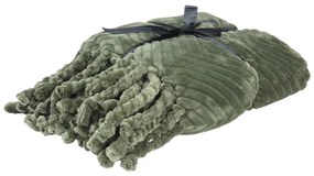 Pled Emma cu ciucuri handmade, 130x160 cm, aspect fleece, verde