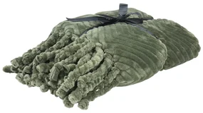 Pled Emma cu ciucuri handmade, 130x160 cm, aspect fleece, verde