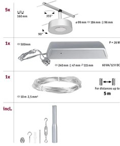 Paulmann 94475 - Set 5 x LED/5W, sistem complet cu cablu CIRCLE 230V, crom mat