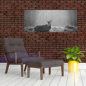 Tablou - Căprioare in pădure,alb-negru (120x50 cm)