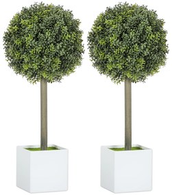 HOMCOM Set 2 mingi buxus artificial formate, 45cm plantă artificială, Plastik Plante Artificiale în Ghiveci | Aosom Romania