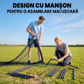 SPORTNOW Poartă de Fotbal 3x2 m, cu Plasă Rezistentă și Cadru Metalic Stabil, Negru | Aosom Romania