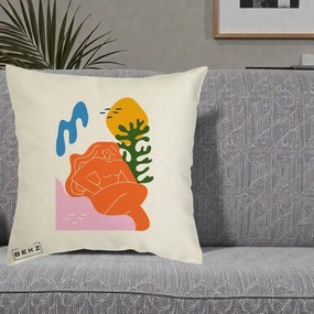 Perna Decorativa Femeie Portocalie Relaxata, 40x40 cm, Ecru, Husa Detasabila, Perna Inclusa, BEKZ®