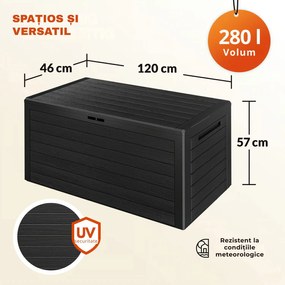 Cutie de depozitare WOODEBOX, 280L, 120x46x57cm, antracit Prosperplast