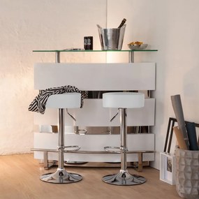 Scaun de bar, piele eco albă/crom, ADALIN